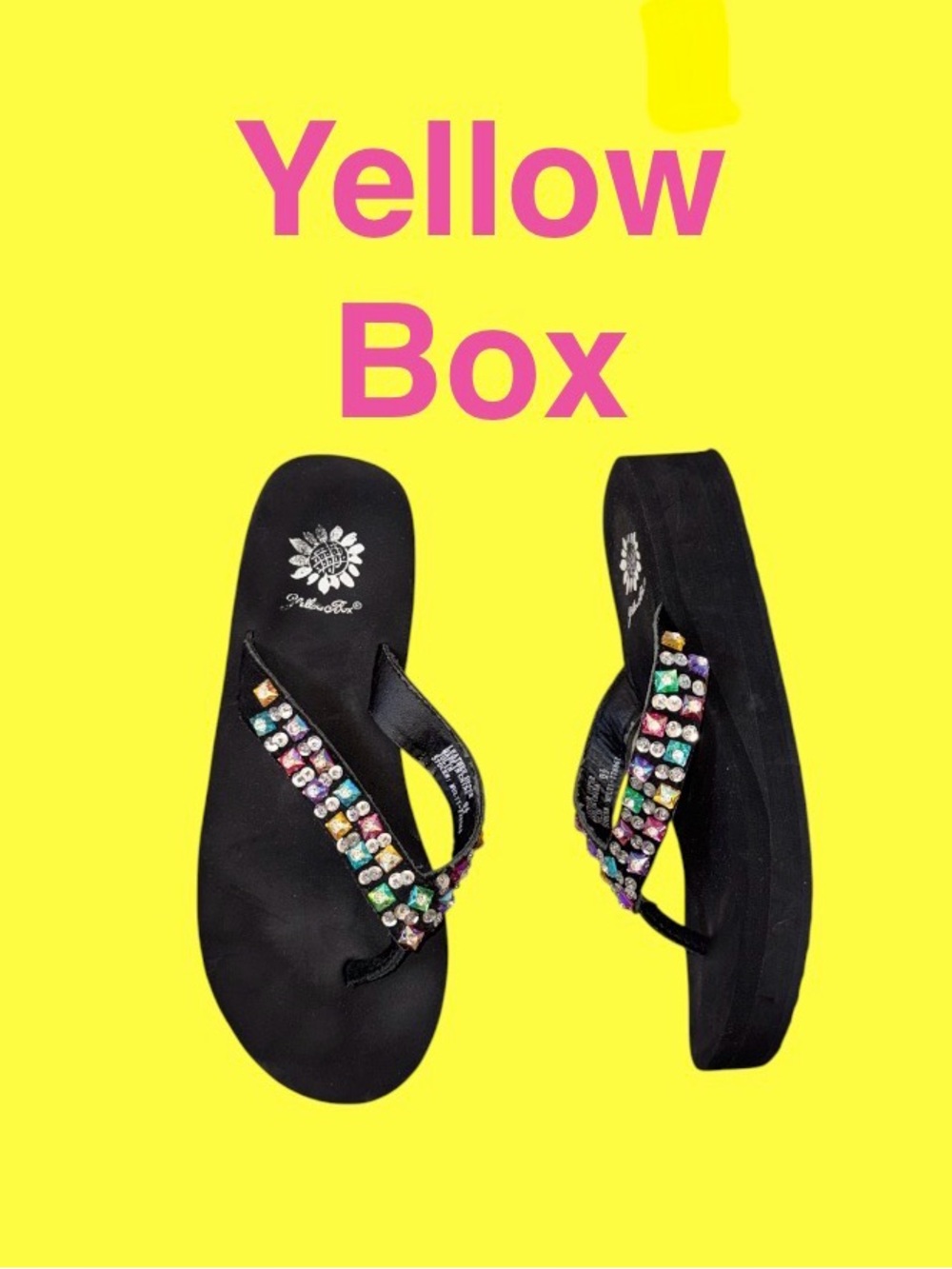 YELLOW BOX MULTI SEQUIN Wedge sandals women’s flip flops size 6.5
